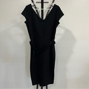 Express Belted Button Front Sheath Black Dress Size Large